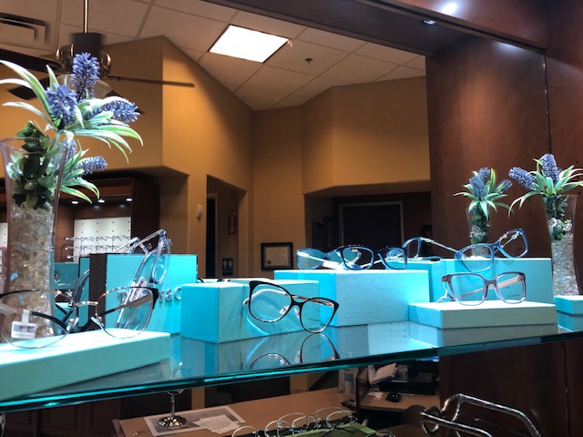 Display of eye glasses in the lobby | Phoenician Eye Specialists