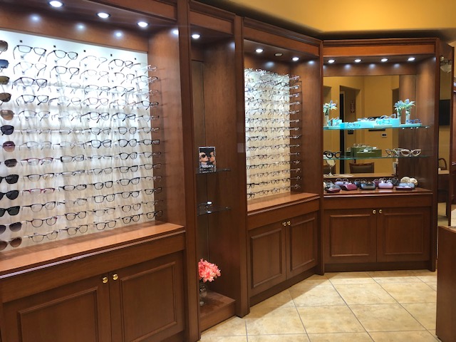 Wall of glasses inside Phoenician | Phoenician Eye Specialists